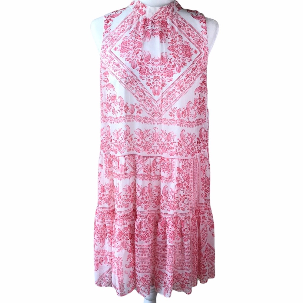 Calvin Klein High Neck Whimsy Tiered Skirt Toile Dress Sz 8